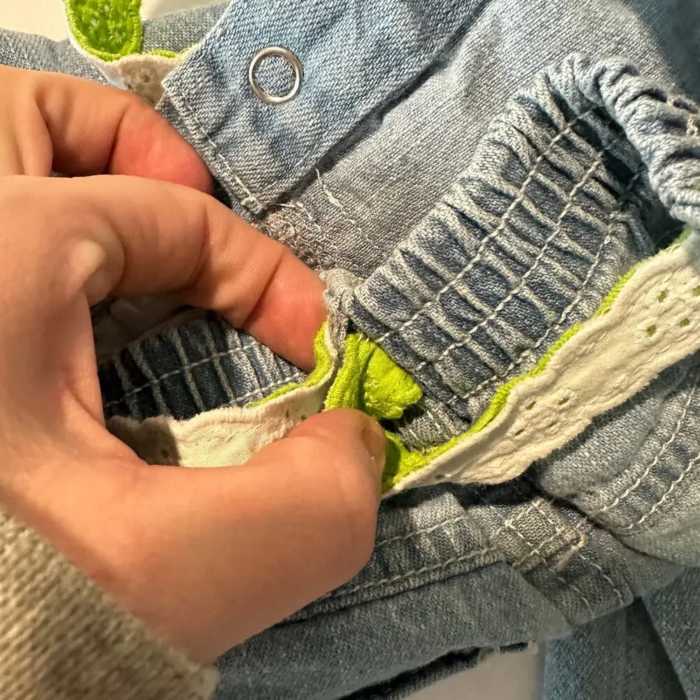 Vintage 2000s Y2K Kids Headquarters Green Flower Patchwork Jeans w/ Belt Sz 5
